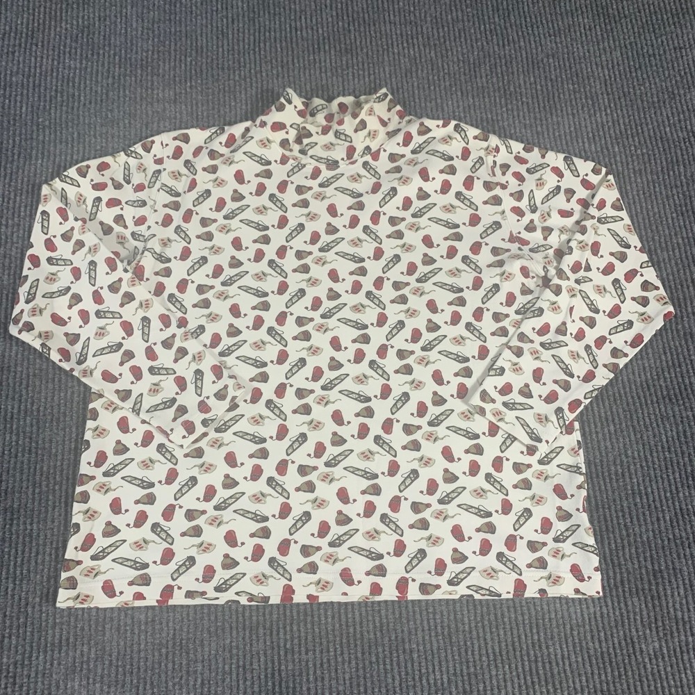 VTG St Johns Bay Shirt Womens M White AOP Long‎ Sleeve Mock Christmas Winter Fun